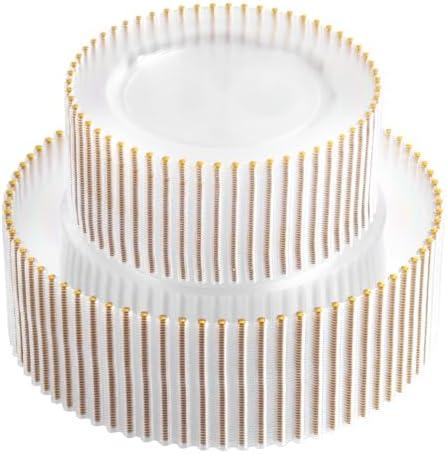 supernal 100pcs Clear Plastic Plates with Gold Beads-Clear and Gold Plastic Plates Disposable Heavy Duty-50 Dinner Plate 10.25inch and 50 Dessert Plate 7.5inch for Wedding,Birthday,Bridal Showers