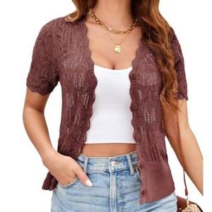 GRACE KARIN Womens Summer Lightweight Cardigan Short Sleeve V Neck Hollow Out Sweater 2025 Trendy Sand Red XXL