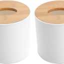 Cabilock Round Wooden Tissue Box Holder 5.1 Inch Compact Tissue Dispenser for Bathroom Kitchen Living Room Napkin Storage