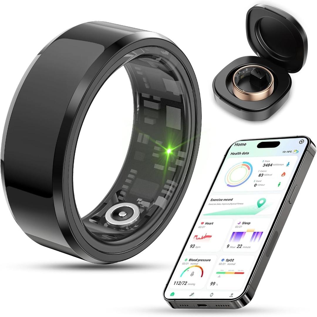 2025 Upgrade Smart Ring Health Tracker for Men Women - IP68 Waterproof Fitness Ring with Sleep Tracker/Heart Rate/Blood Oxygen/Steps/Distance/Calories, Air Shutter, Charging case Up to 7-Day (#9, Black)