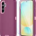 ONOLA Phone Case for Samsung Galaxy S24 FE Case with HD Screen Protector, Heavy Duty Shockproof & Dropproof 3-Layer Cover Phone Case for Galaxy S24 FE 6.7'',WineRed Pink
