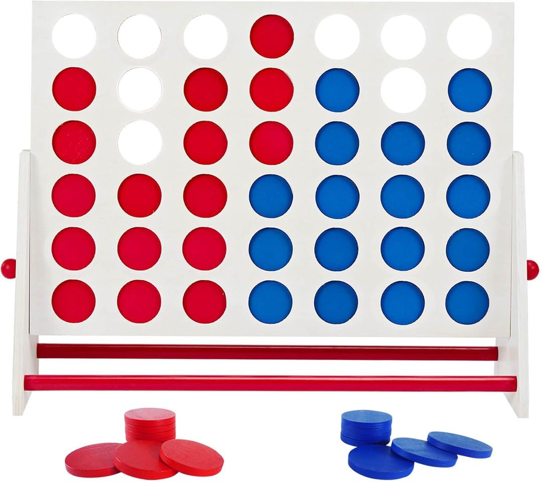 ApudArmis Portable Wooden 4 in a Row Game, Classic Wooden 4-to-Score Game Set with Coins & Carrying Bag-Indoor Outdoor Connect Games for Teens Adults Family ApudArmis Portable Wooden 4 in a Row Game, Classic Wooden 4-to-Score Game Set with Coins & Carrying Bag-Indoor Outdoor Connect Games for Teens Adults Family