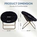 DUMOS Comfy Saucer Chairs Cozy Faux Fur Soft Lounge Cute Folding Bedroom Living Room Seat Flexible Reading Foldable Seating for Kids Adults Thick Padded Metal Frame Modern for Home Office, Black, Round-36 Inches