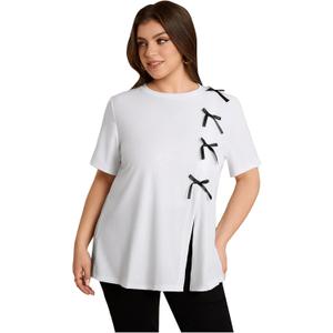 Women's Plus Size Tops Bowknot Split T Shirts Short Sleeve Crewneck Elegant Summer Tee Top (XX-Large Plus)