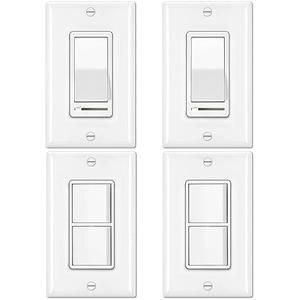 BESTTEN 2 Pack dimmer Light Switch and 2 Pack Double Light Switch, on/Off Rocker, Single Pole Combination Interrupter, Wallplate Included, White