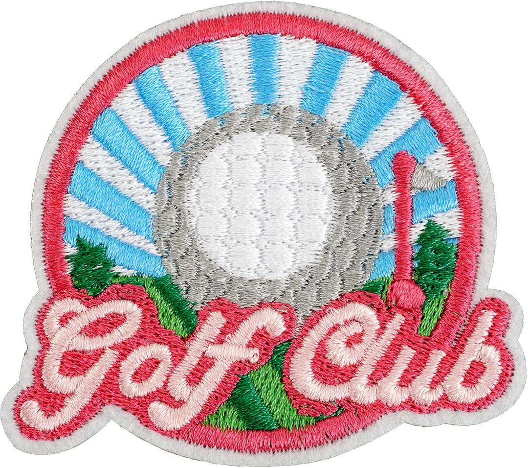 2 x Golf Patches Iron On, Sports Embroidered Patch Fabric Applique, Pink Golf Club Iron On Patches for Clothes, Clothing, Jackets, Backpacks, Vest, Jeans, Hats, Caps & Demin. (1 Piece)