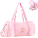 Personalized Initial Dance Bag for Girls 4-6, Small Lace Gym Sport Yoga Cheer Dance Bags Gift for Teen Girls, Cute Letter Kids Ballet Bag Toddler Travel Duffel Tote with Adjustable Straps(Pink-D)