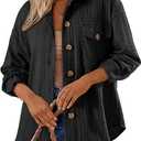Dokotoo Womens Cable Knit Lightweight Shacket Button Down Shirts Long Sleeve Casual Oversized Blouses Tops (Small, Black)