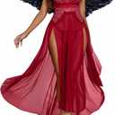 Avidlove Women Lingerie Deep V Neck Nightwear One Piece Sexy Nightgowns Mosaic Lace Mesh Dress (Red)