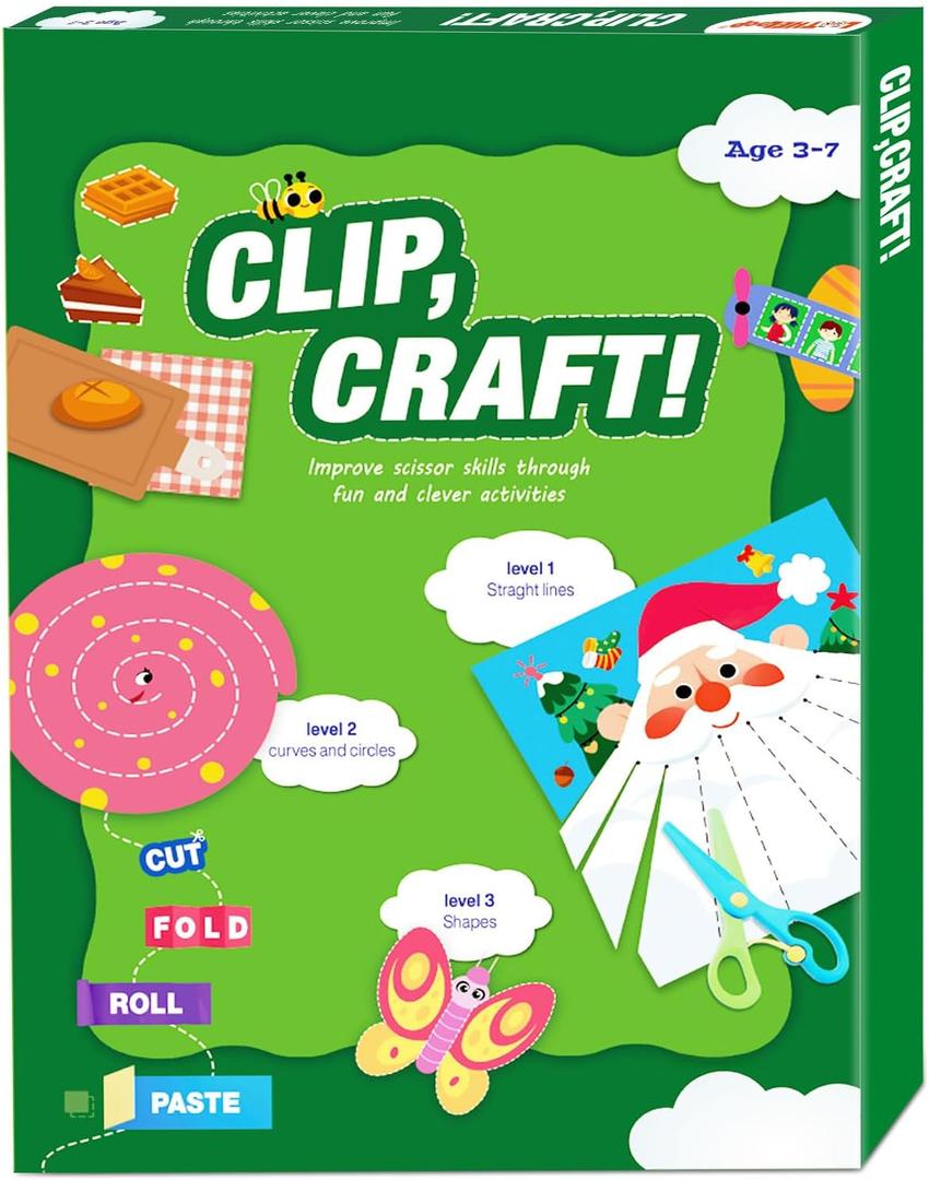 Toddler Scissor Skills Activity Book, Fun Arts and Crafts for Kids 4-6, Preschool Learning Toys Fine Motor Skill Cutting Art kit, 2 Safety Scissors, Birthday Gifts for Girls & Boys Ages 3, 4, 5, 6, 7 (green)