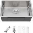 Sarlai 26 Inch Undermount Kitchen Sink- 26x18 Inch Undermount Stainless Steel16 Gauge Single Bowl Under Counter Kitchen Sink Round Corner Basin, 26"x18"x10"