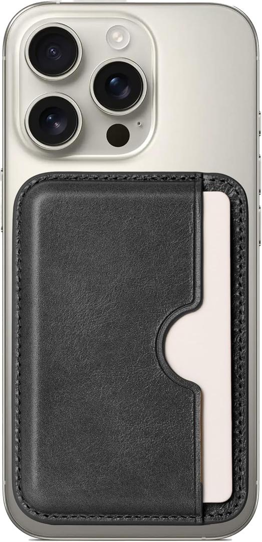 Handcrafted Italian Leather Card Wallet - [Compatible with MagSafe] - [Slim and Strong Magnetic] - [2-Card Holder] - for iPhone 16/15/14/13/12 Series - Graphite Black