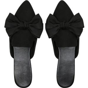 Verdusa Mules for Women Bow Dressy Pointed Toe Flat Shoes Backless Loafers Slide Sandals Casual Slides Work Shoes (Black)42