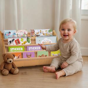 ZICOTO Decorative Wooden Bookshelf for Kids Rooms - Keeps Plenty of Books Neatly Organized & Within Reach for Toddlers - Easy Install Montessori Book Shelf for Baby's Bedroom or Playroom Decor (Clay)