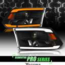 Alpha Owls 8722138 Projector Headlights With Switchback Sequential LED Light Bar & Startup Light - Black Amber Fits 2009-2018 Dodge Ram 1500 2500 3500/2019-2023 Classic Halogen Models