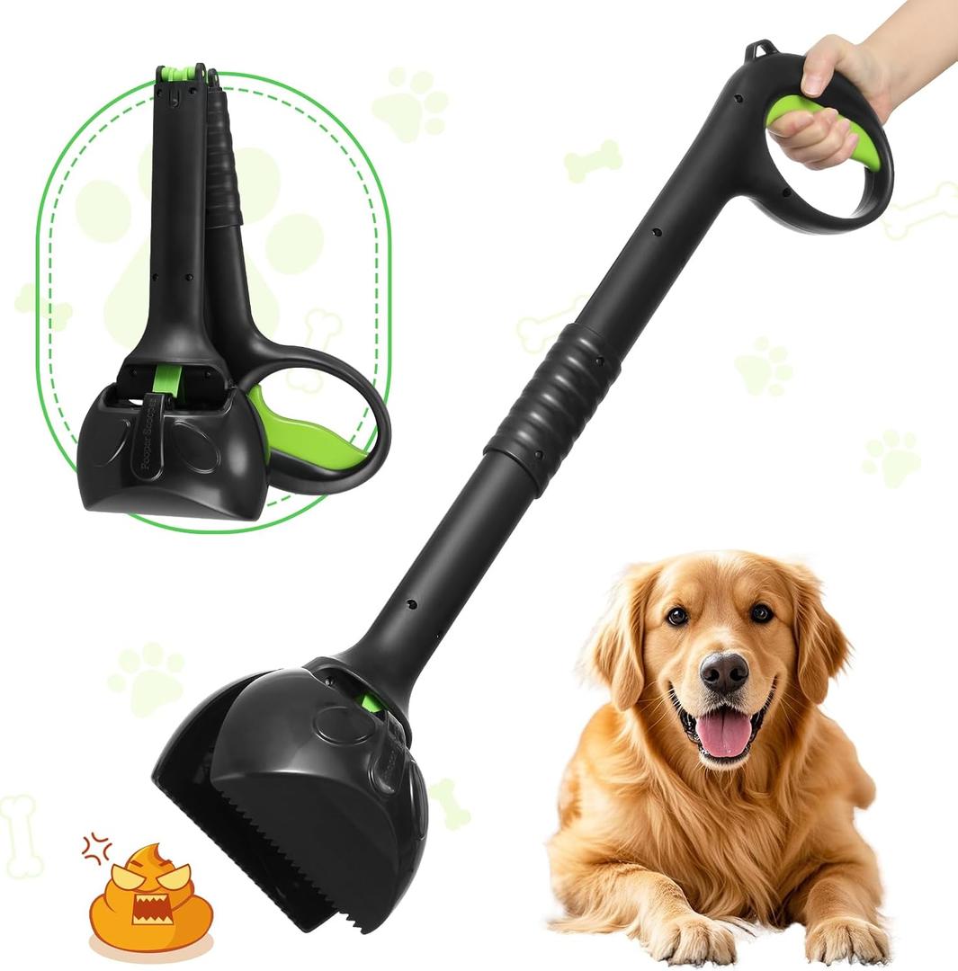 27.5" Dog Pooper Scooper, Pooper Scooper for Large, Medium, Small Dogs, Easy Single-Hand Operation, No More Bending, High-Strength Material, Suitable for Yard, Sand, Grass, and Gravel