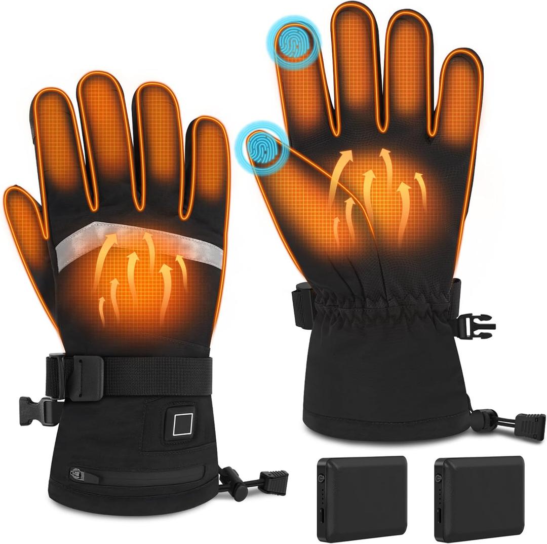 Heated Gloves for Men and Women, Rechargeable Electric Gloves with 5000mAh Battery, 3 Heat Settings, Waterproof & Windproof Winter Gloves for Skiing, Cycling, Motorcycle, Hiking (Medium)