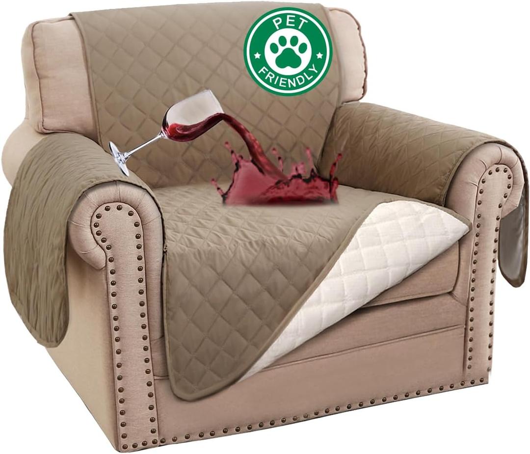 Turquoize 100% Waterproof Sofa Covers Chair Cover Slipcover Couch Protector Triple Non-Slip Sofa Slipcover for 1 Cushion Furniture Protector for Pets, Kids,Dog (Chair 23", Taupe)