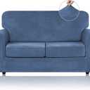 WEERRW Velvet Couch Covers for 2 Cushion Couch Sofa - High Stretch Luxury Velvet Plush 3 Pieces Sofa Slipcovers with Elastic Bottom, Furniture Protector for Pets, Machine Washable, Light Blue, Medium