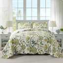 3-Piece Quilt Set Quilted Bedspread Cotton Coverlet Set Floral Oversized Quilted Bedding Set for All Season, White Vine, King Size
