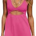 ReachMe Womens Cut Out Dresses Short Sleeveles Mini Dress Summer V Neck A Line Dresses Beach Vacation Dress (Pink, L)