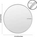 Muzilife 24" Round Mirror, Bathroom Circle Mirror, Silver Wall Mirrors with Modern Brushed Metal Frame, Suitable for Wall Hanging Decoration, Living Room, Bedroom