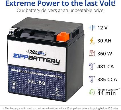 YTX30L-BS 12V 385 CCA AGM – Maintenance-Free 30Ah Battery for Harley, ATV, UTV, Jet Ski – T3 Nut & Bolt Terminal – Fits Harley Road King, Polaris Sportsman 850, Can-Am Outlander