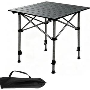 Adjustable Height Folding Camping Table, Portable Outdoor Picnic Desk, Black, 20.87 x 21.26 x 20.87 inches