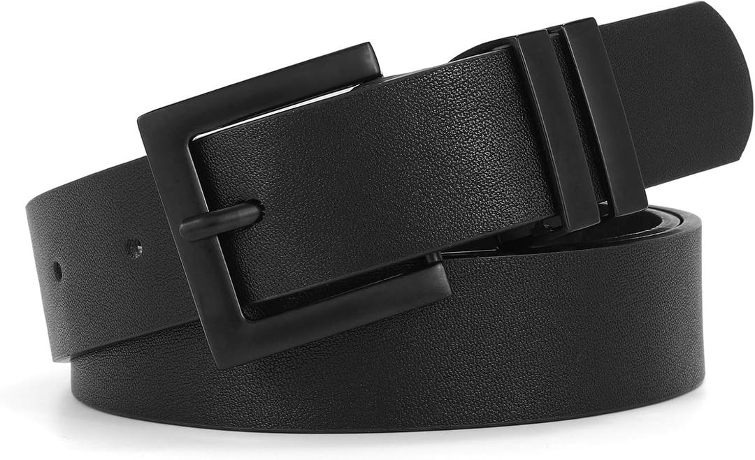 SANSTHS Women's Leather Belt for Jeans Pants Dresses Fashion Ladies Belt Square Gold/Silver Buckle Waist Belt for Women (L: Fit Waist Size 37-41 Inches)