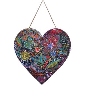 FKKA Front Porch Decor Farmhouse, Harvest Garden Wall Art, Metal Heart Wall Decor For Bedroom, Easy Hanging With A Hanging Rope, Light Purple, Gift