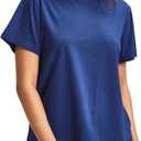 MEIVSO Women's Loose Fit Cotton Workout Short Sleeve T-Shirts Athletic Gym Shirt Tennis Cropped Tops (Blue, XS)