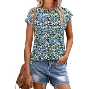 XIEERDUO Womens Tops Short Sleeve Shirts Blouses for Women Dressy Casual Cap Sleeve Tops with Curved Hem, L