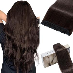 5 Clip One Piece Clip in Hair Extensions Real Human Hair 18 Inch Human Hair Clip in Extensions Dark Brown 3/4 Full Head Hair Extensions Clip ins Long Straight 50g