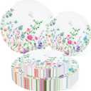 I00000 20Pcs Green Plastic Plates,Spring Party Decorations,Butterfly Floral Plastic Dinnerware Set Include 10Pcs Dinner and 10 Pcs Dessert Plates for Mother's Day Dinner Party Supplies