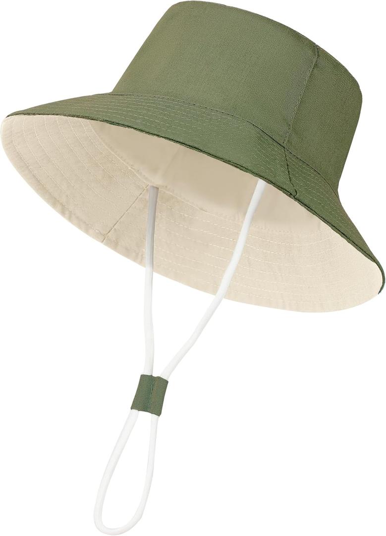 Baby Boy Sun Hat Toddler Summer Bucket Beach Hats for Girls Sun Protection UPF 50+ Cotton Linen (0-3 Months, Army Green)
