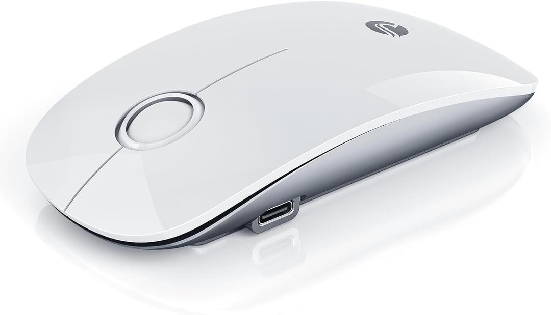 RAPIQUE R306 Pro Wireless Mouse, Dual Bluetooth & 2.4G, Type-C Rechargeable, Silent Click, Slim Symmetrical Design, Portable for Laptop/iPad/MacBook/Desktop/Windows/macOS  White
