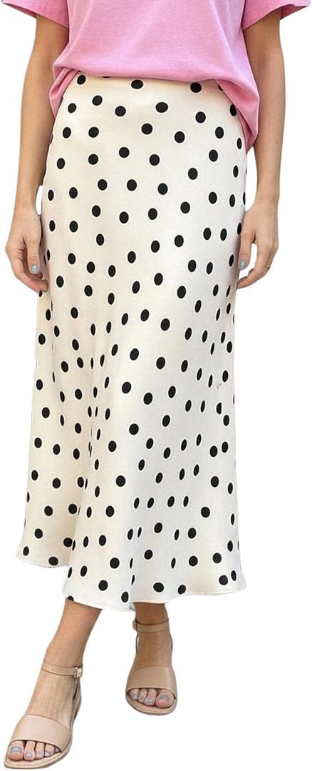 GORGLITTER Women's Polka Dots Maxi Skirt Vintage Elegant Pencil Flowy Long Skirts (L)