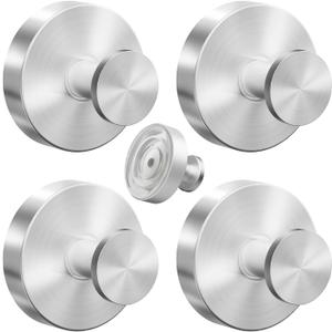 VEHHE 4 Pack Heavy Duty No-Drill Stainless Steel Shower Hooks for Inside Shower with Super Sticky Silicone Base, Easy Installation Suction Hooks (Silver)