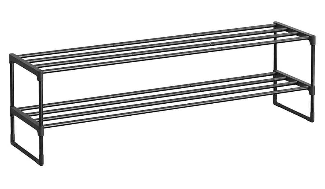 SONGMICS Shoe Rack, 3-Tier Shoe Organizer, Metal Storage Shelf, Upright or Upside Down, for 16-20 Pairs, Stackable, for Entryway, 11.8 x 36.2 x 21.7 Inches, Black ULSA303B02