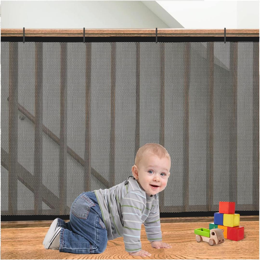 Banister Guard for Baby, Balcony Netting for Pets, 15ft x 3ft, Baby Safety Stairs Rail Net Provides Your Baby with a Environment, Baby Stair Net Fit for Child, Small Pet, Toy - Black (180*36 inch)
