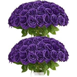 50pcs Purple Roses Artificial Flowers Bulk,Fake Roses Silk Flower with Stems Realistic Flowers for Wedding Centerpiece Home Party Decor