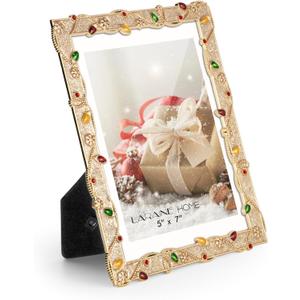 LARAINE 5x7 Picture Photo Frame Christmas Metal 2025 Christmas High Definition Display Pictures for Tabletop Home Decorative Holiday Gift (Gold, 5x7)