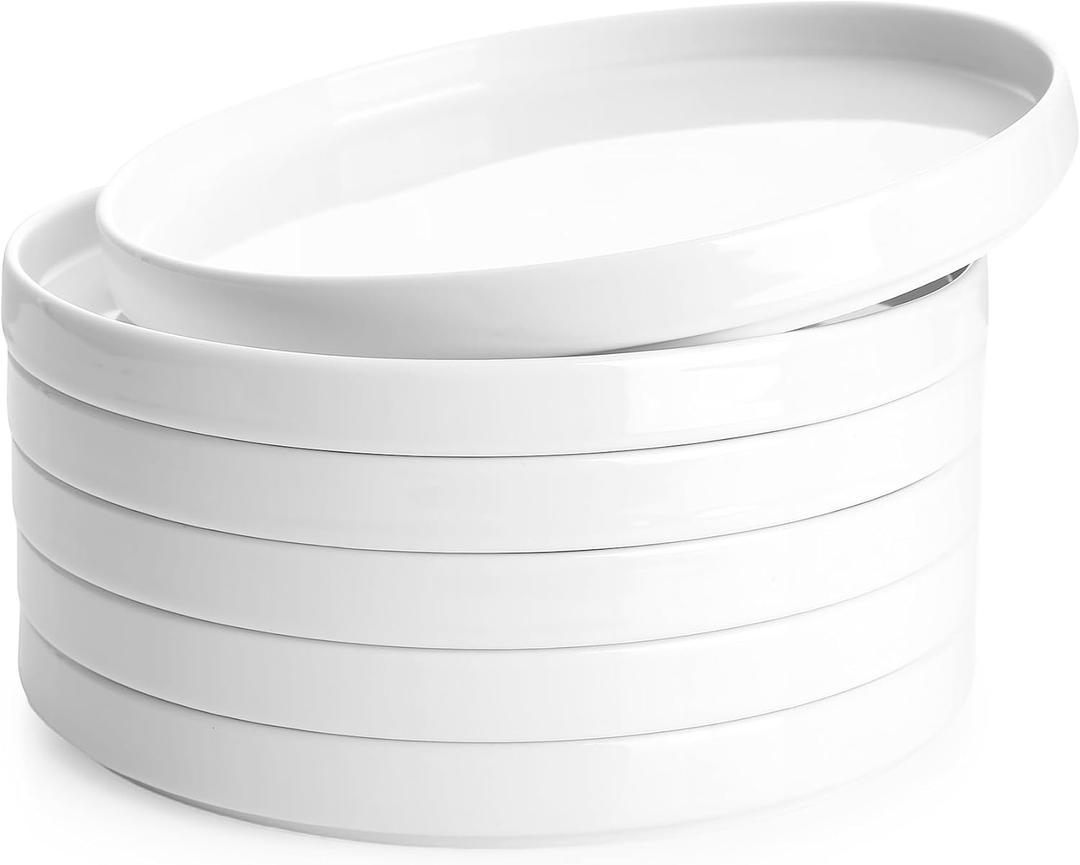 Sweese Porcelain Flat Dessert Plates Set of 6-7.8 Inch Salad Plates for Kitchen, Small Appetizer, Small Dish Set, Microwave & Dishwasher Safe, Scratch Resistant - Elegant White Glaze