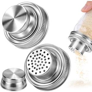 Palksky Stainless Steel Shaker Spice Lids for Regular Mouth Mason Jars, 2 Pack Mason Canning Caps for Spices Coriander Seed Garlic/Rosemary Powder