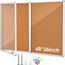 Motipuns Enclosed Bulletin Board 48" x 36" Weatherproof Lockable Outdoor Cork Case Display Board Wall Mounted 2 Locking Door Aluminum Frame for Office, School, Commercial, Hospital, 12 x A4(Wood)