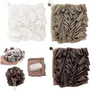 3 PCS Soap Bar Loofah That Holds Bar Soap-Exfoliation Mesh Shower Ball,2 in 1 Bath Loofah Sponge with Drawstring (Coffee, Khaki, White)