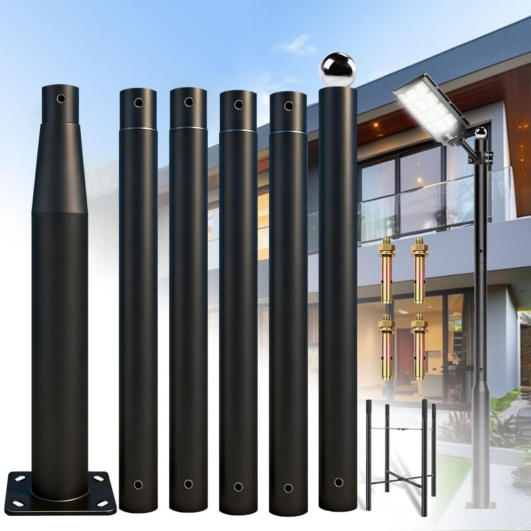 Street Light Pole 20Ft Tall, Outdoor Metal Split Heavy Duty Street Lamp Post for Outside Large Solar Street Lights with Mounting Steel Anchor for Street, Parking Lots, Park & Patio