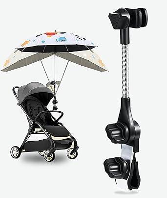 Universal 360 Adjustable Stroller Umbrella Attachment - Stainless steel Umbrella Holder for Chairs, Bikes & Wheelchairs, Easy Install Clamp Fits 0.6-1.2in Handles with Secure Lock