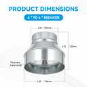 Duct Reducter 6" to 4" Inch Air Ducting Reducer Increaser Air Duct Adapter or Round Metal Pipe Reducer for Bathroom Kitchen Ventilation Systems