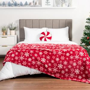 PAVILIA Christmas Throw Blanket | Red Snowflake Christmas Fleece Blanket | Soft, Plush, Warm Winter Cabin Throw, Twin 60x80 (Red/White Snowflake)